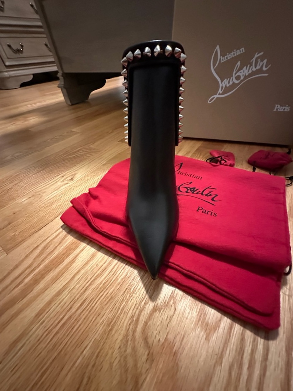Christian Louboutin Black Studded Leather Pointed-Ankle Boots - Picture 4 of 5